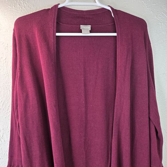 Chico's Cardigan Sweater Pearl Beaded S Burgundy Red Open Front Formal Drape Top - Picture 3 of 11